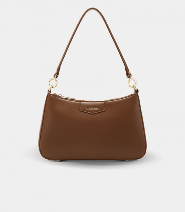 AMORETTA curved hobo bag – CHRISBELLA Coffee color, front view.