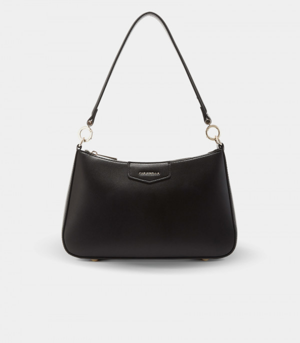 AMORETTA curved hobo bag – CHRISBELLA Black color, front view.