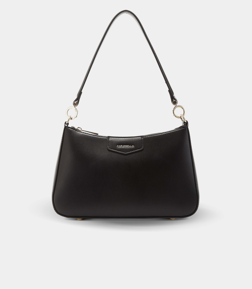 AMORETTA curved hobo bag – CHRISBELLA Black color, front view.