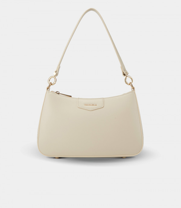 Bolsa hobo curva AMORETTA – CHRISBELLA cor Marfim, vista frontal.