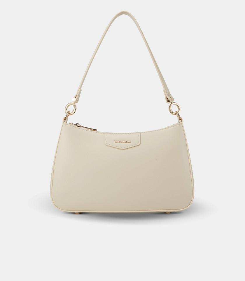 AMORETTA curved hobo bag – CHRISBELLA Ivory color, front view.
