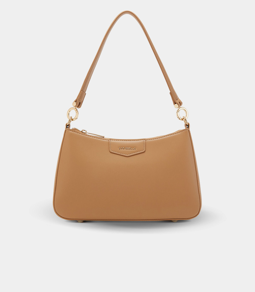 AMORETTA curved hobo bag – CHRISBELLA Camel COLOR, front view.