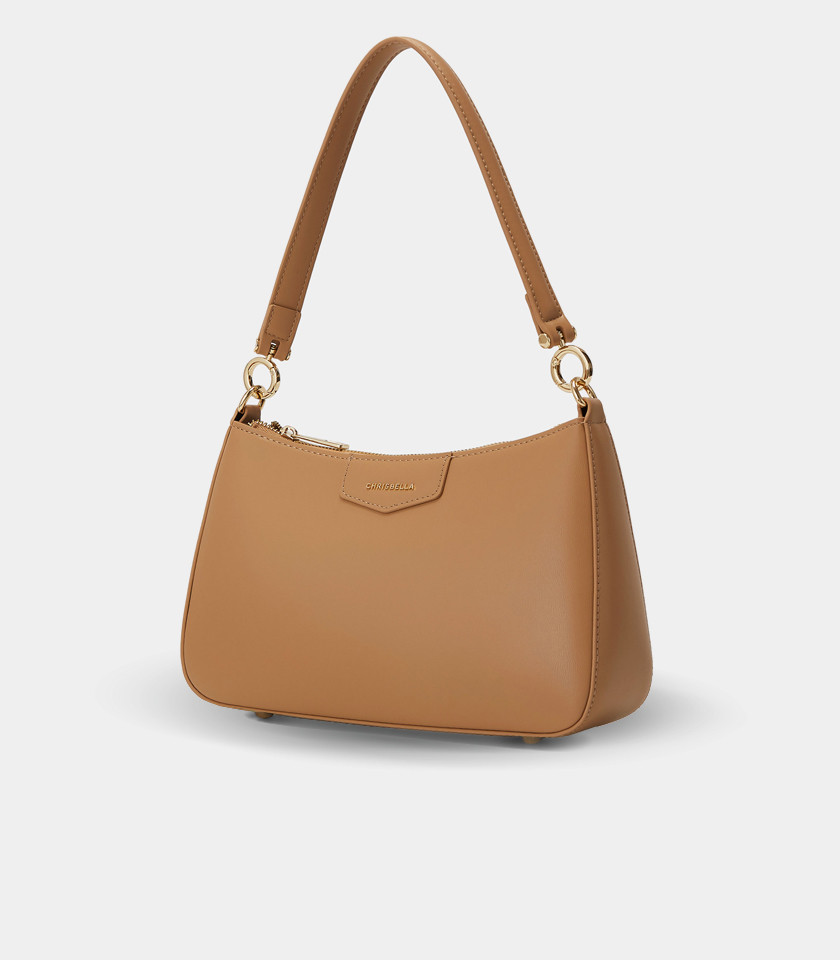 AMORETTA curved hobo bag – CHRISBELLA Camel COLOR, front view.