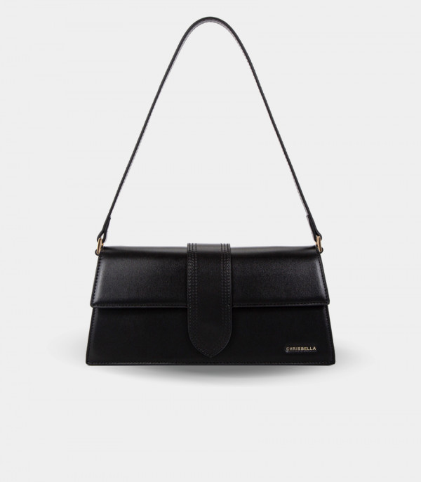 INVOLUCRO flap shoulder bag - CHRISBELLA Black color, front view.
