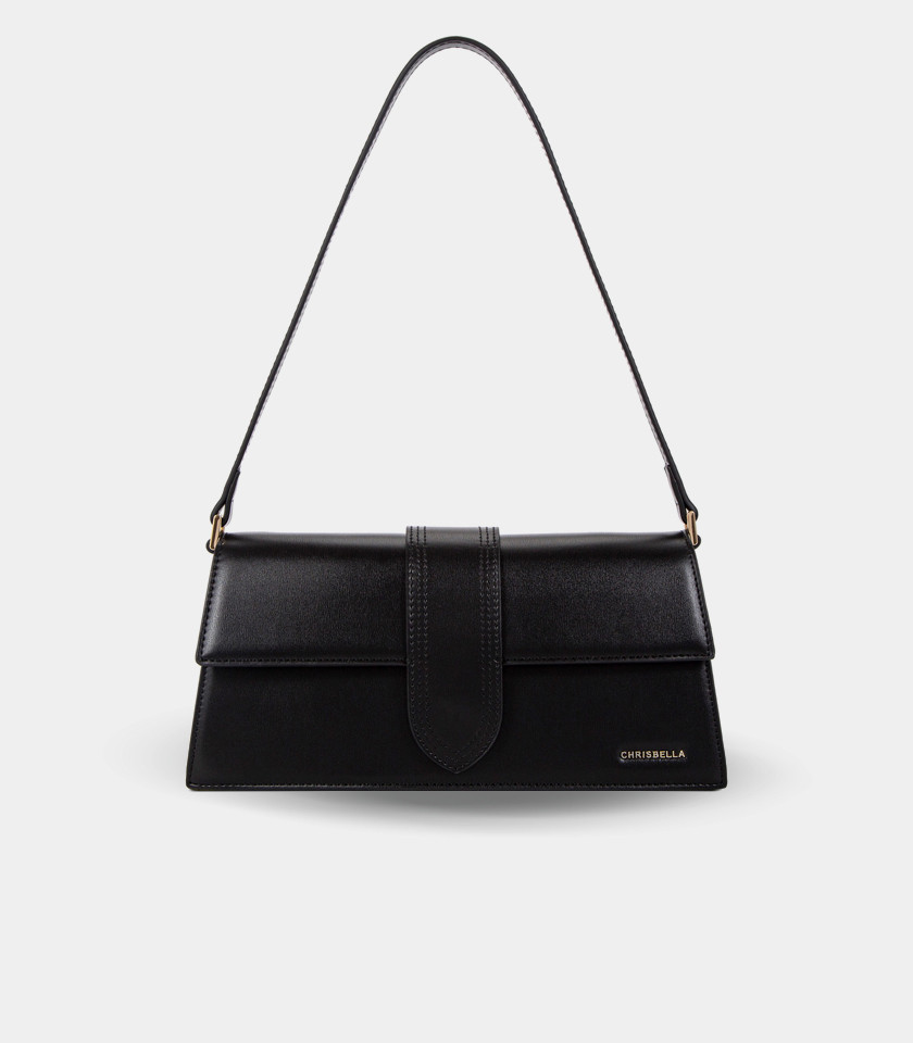 INVOLUCRO flap shoulder bag - CHRISBELLA Black color, front view.