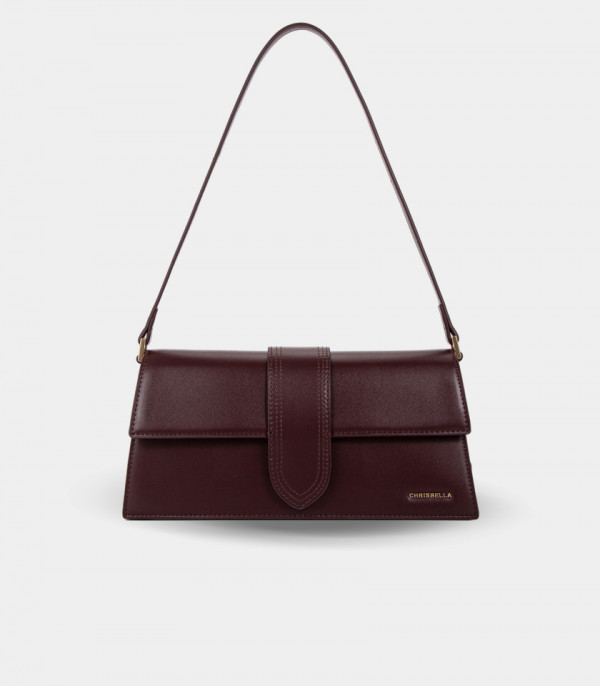 INVOLUCRO flap shoulder bag - CHRISBELLA Burgundy color, front view.