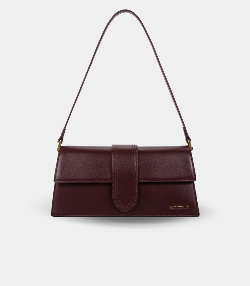 INVOLUCRO flap shoulder bag - CHRISBELLA Burgundy color, front view.
