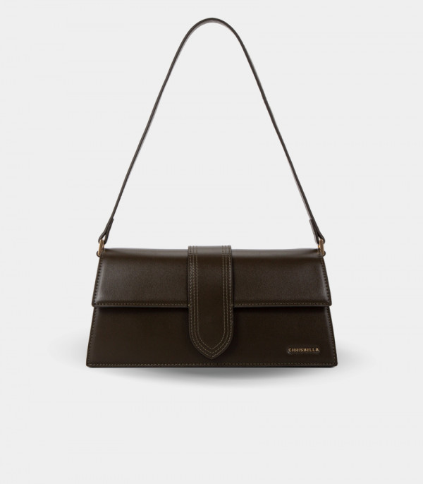 INVOLUCRO flap shoulder bag - CHRISBELLA Khaki color, front view.