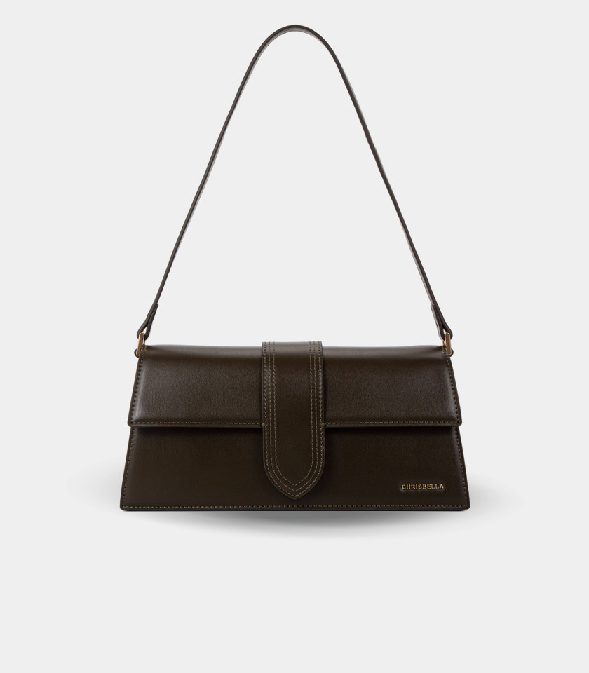 INVOLUCRO flap shoulder bag - CHRISBELLA Khaki color, front view.
