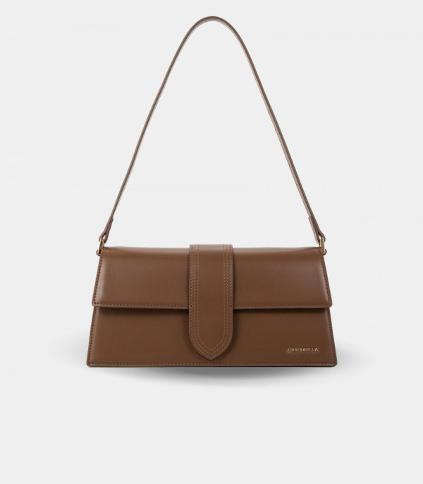 INVOLUCRO flap shoulder bag - CHRISBELLA coffee color, front view.