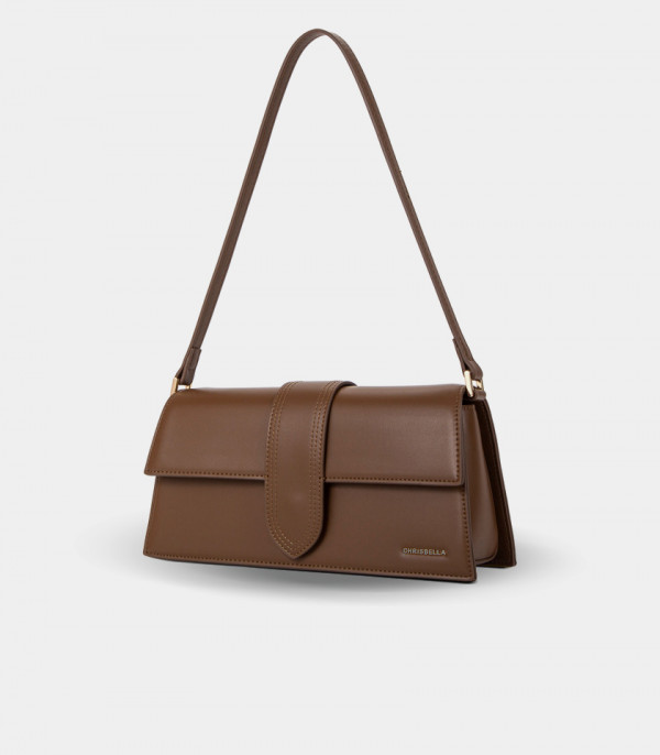 INVOLUCRO flap shoulder bag - CHRISBELLA coffee color, three-quarter view.