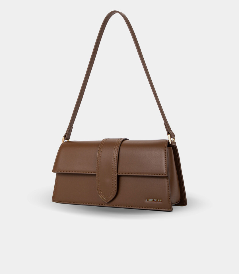 INVOLUCRO flap shoulder bag - CHRISBELLA coffee color, front view.