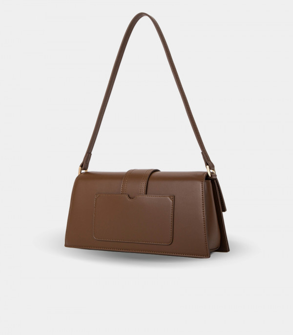 Back view of the INVOLUCRO flap shoulder bag - CHRISBELLA coffee color.