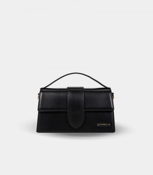 INVOLUCRO flap handbag – CHRISBELLA Black color, front view.