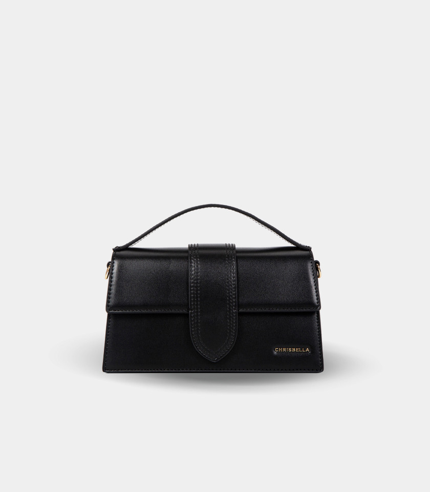 INVOLUCRO flap handbag – CHRISBELLA Black color, front view.