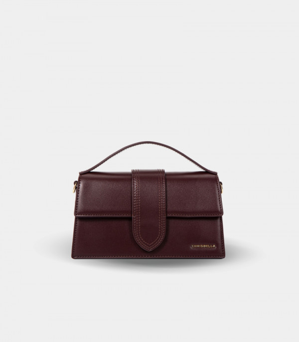 INVOLUCRO flap handbag – CHRISBELLA Burgundy color, front view.