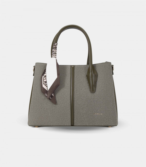FASCINO structured handbag – CHRISBELLA Khaki color, with scarf.