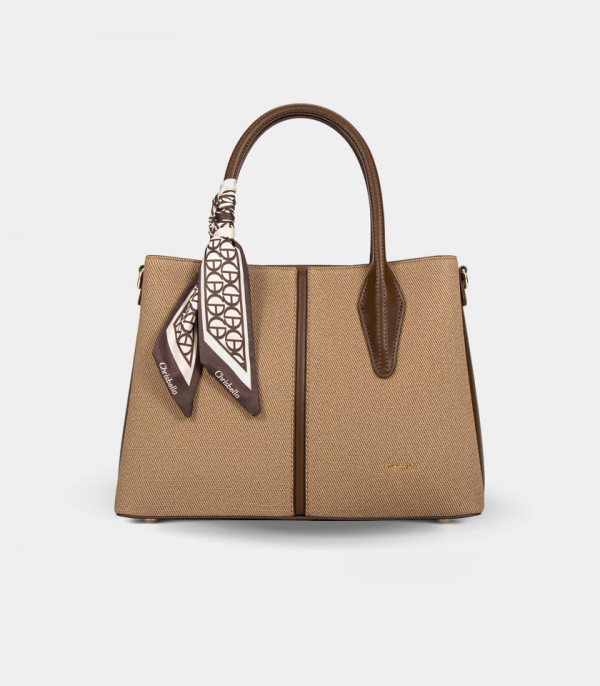 FASCINO structured handbag – CHRISBELLA Coffee color, with scarf.