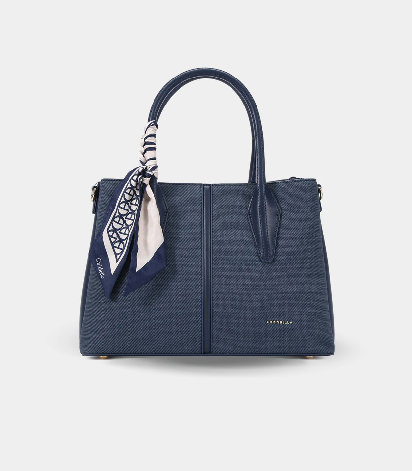 FASCINO structured handbag – CHRISBELLA Navy color, with scarf.