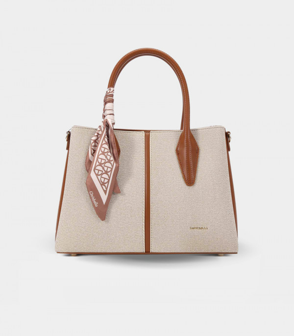 FASCINO structured handbag – CHRISBELLA Cream color, with scarf.