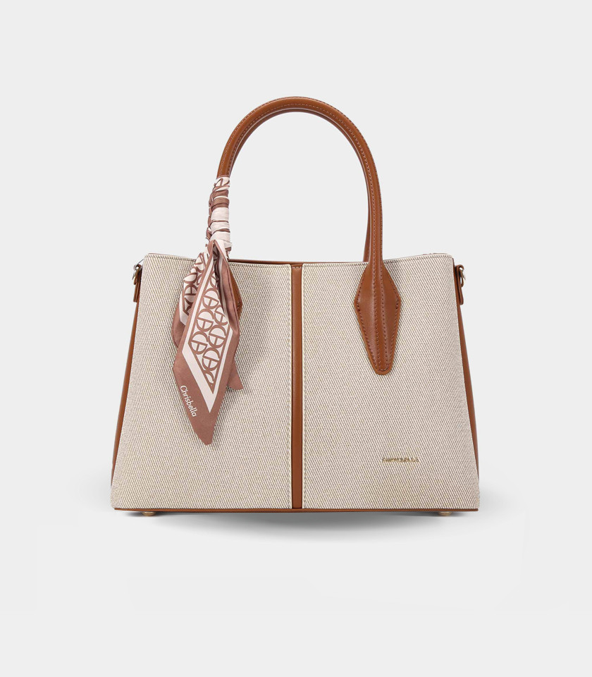 FASCINO structured handbag – CHRISBELLA Cream color, with scarf.