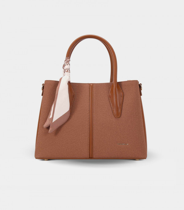 Sac à main structuré FASCINO – CHRISBELLA couleur Fauve, avec foulard.