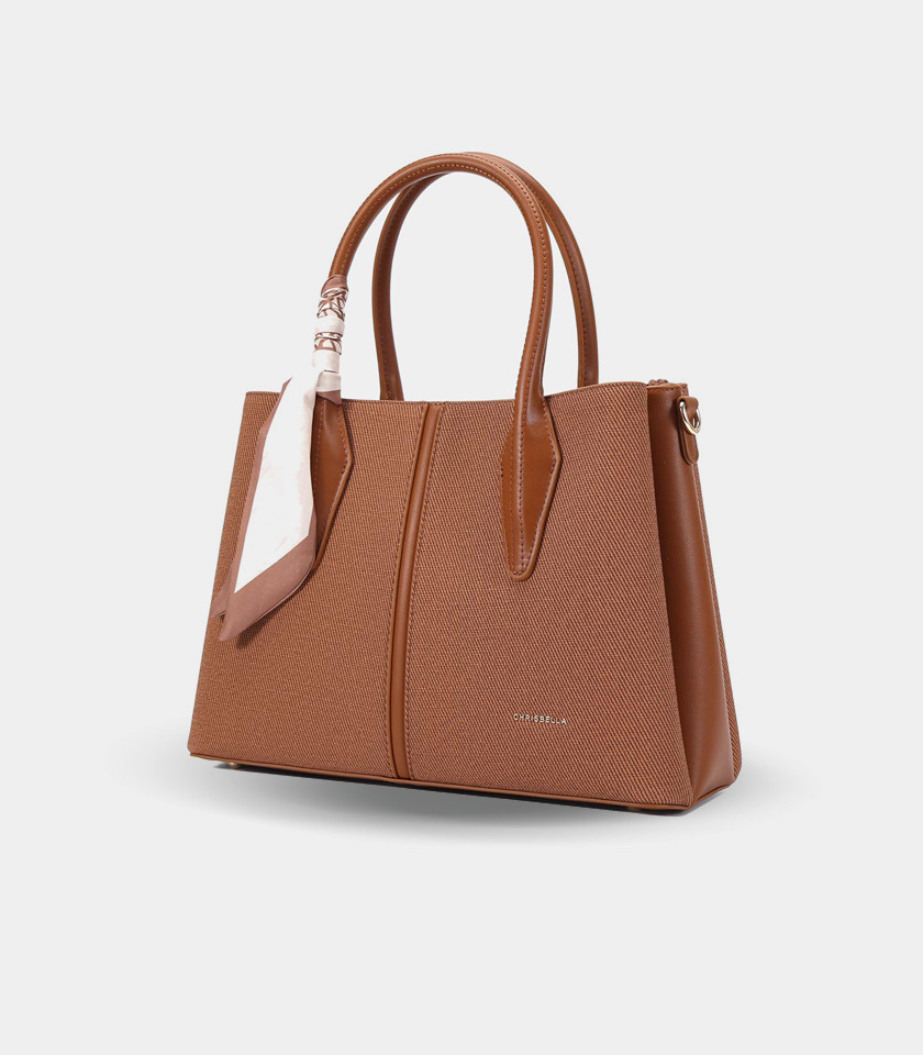 FASCINO structured handbag – CHRISBELLA Fawn color, with scarf.