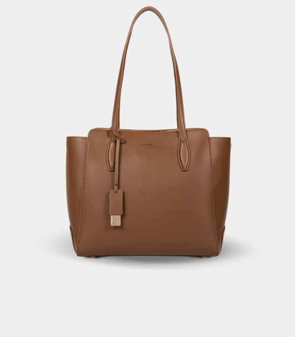 CLASSICA structured handbag – CHRISBELLA Coffee color, front view.