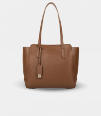 CLASSICA structured handbag – CHRISBELLA Coffee color, front view.