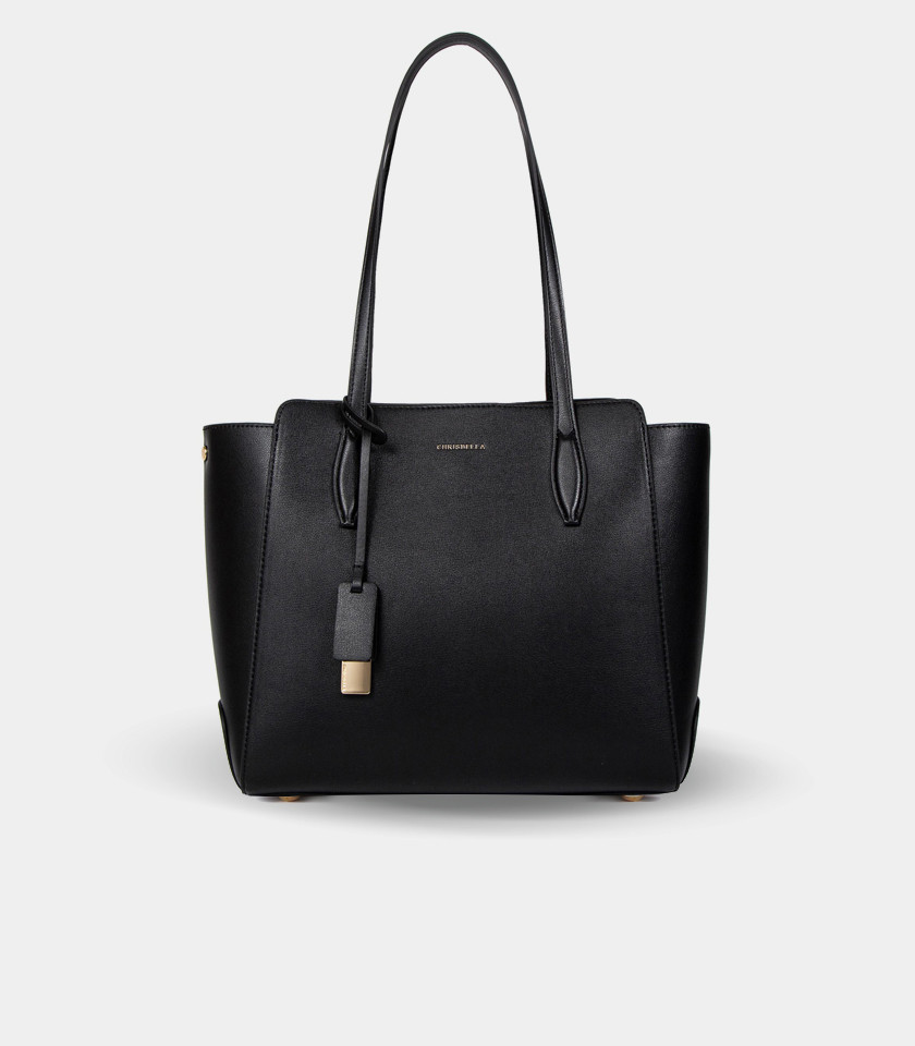 CLASSICA structured handbag – CHRISBELLA Black color, front view.