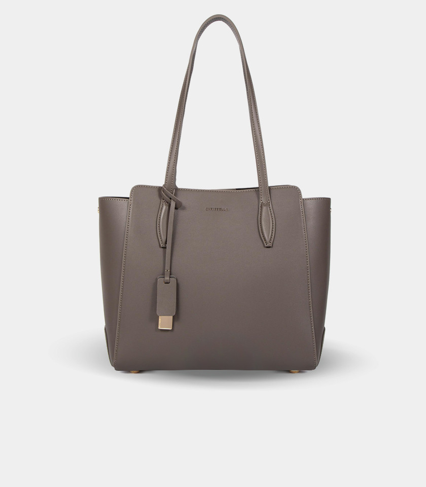 CLASSICA structured handbag – CHRISBELLA Gray color, front view.