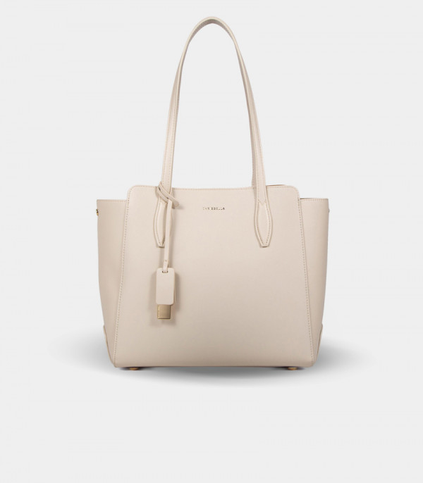 CLASSICA structured handbag – CHRISBELLA Ivory color, front view.
