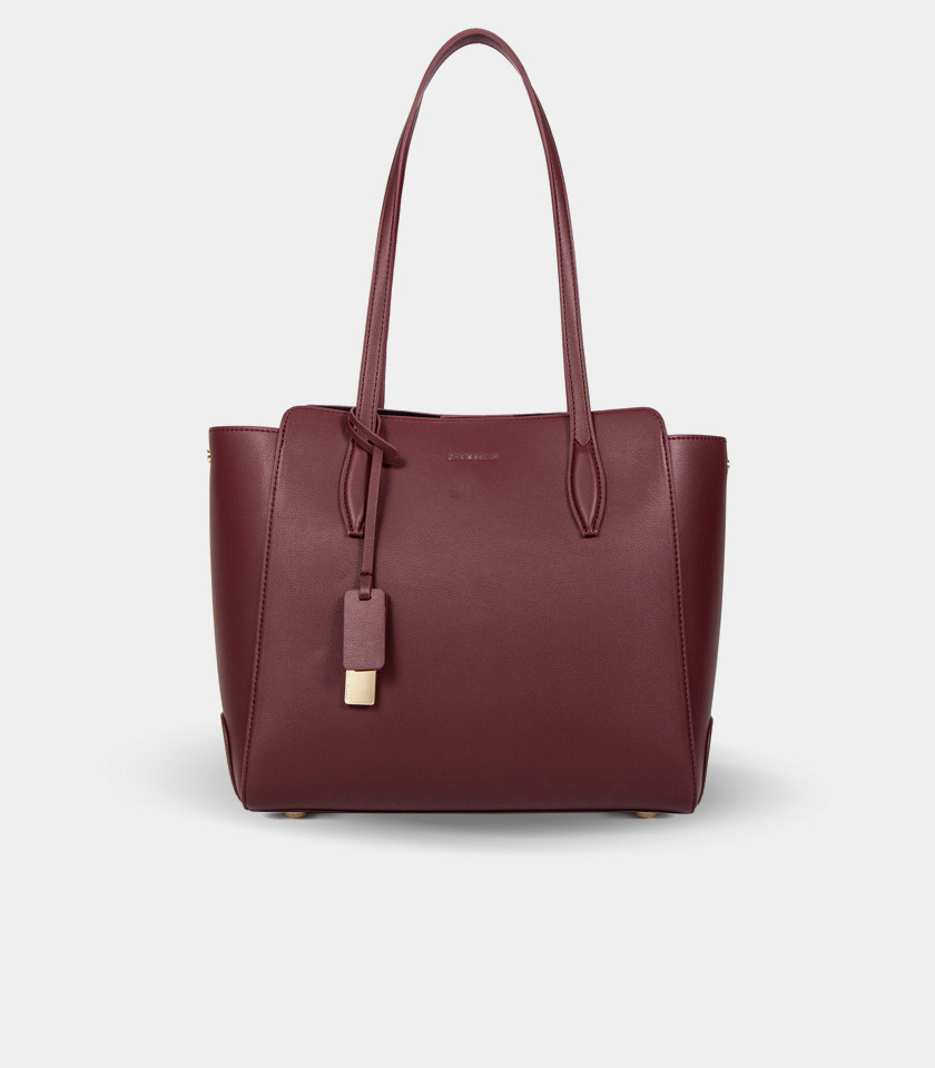 CLASSICA structured handbag – CHRISBELLA Burgundy color, front view.