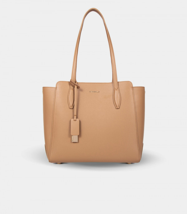 Borsa a mano strutturata CLASSICA – CHRISBELLA colore Crema, vista frontale.