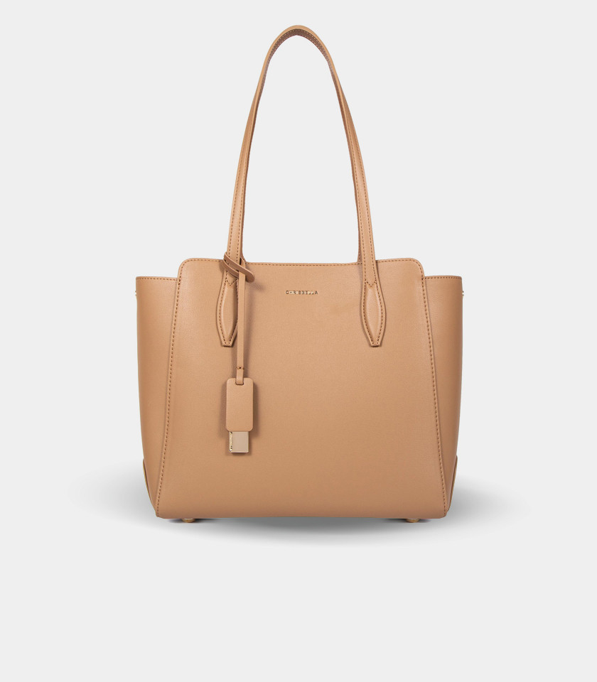 CLASSICA structured handbag – CHRISBELLA Cream color, front view.