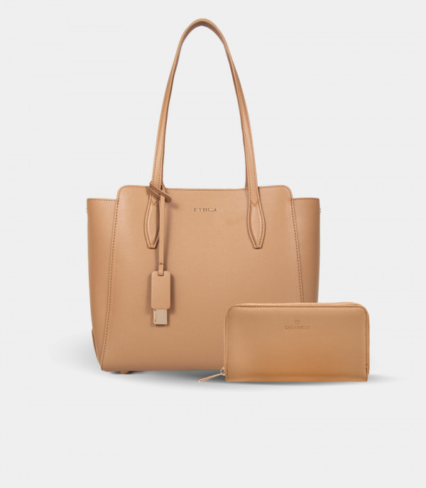 Set of the CLASSICA structured handbag and matching wallet – CHRISBELLA Cream color.