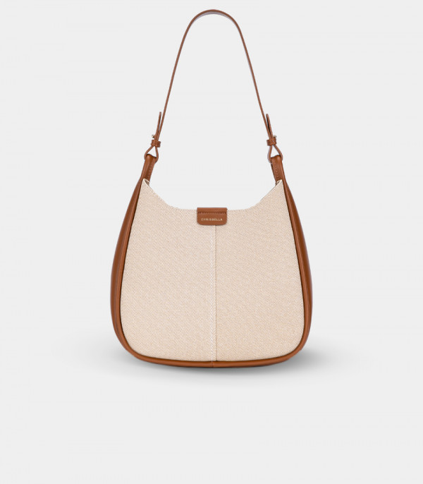 CLASSICA structured handbag – CHRISBELLA Cream color, front view.