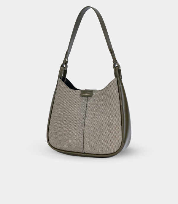 CLASSICA structured handbag – CHRISBELLA Khaki color, three-quarter view.