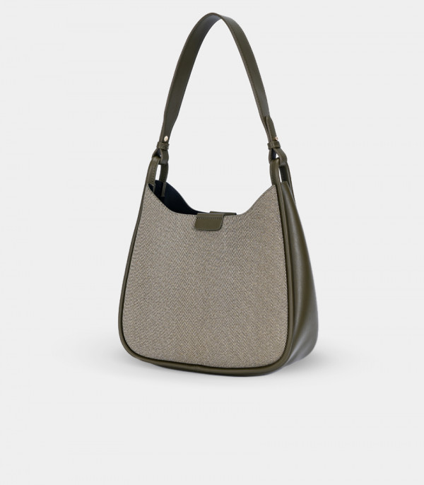 Back view of the CLASSICA structured handbag – CHRISBELLA Khaki color.