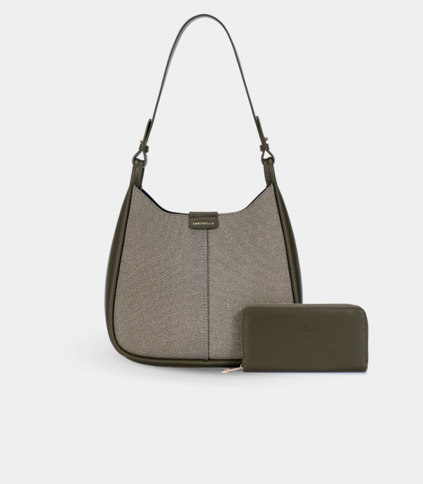 Set della borsa a mano strutturata CLASSICA e del portafoglio abbinato – CHRISBELLA colore Cachi.