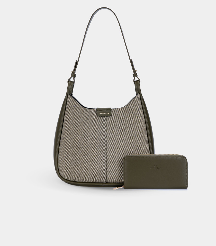 Borsa a mano strutturata CLASSICA – CHRISBELLA colore Cachi, vista frontale.