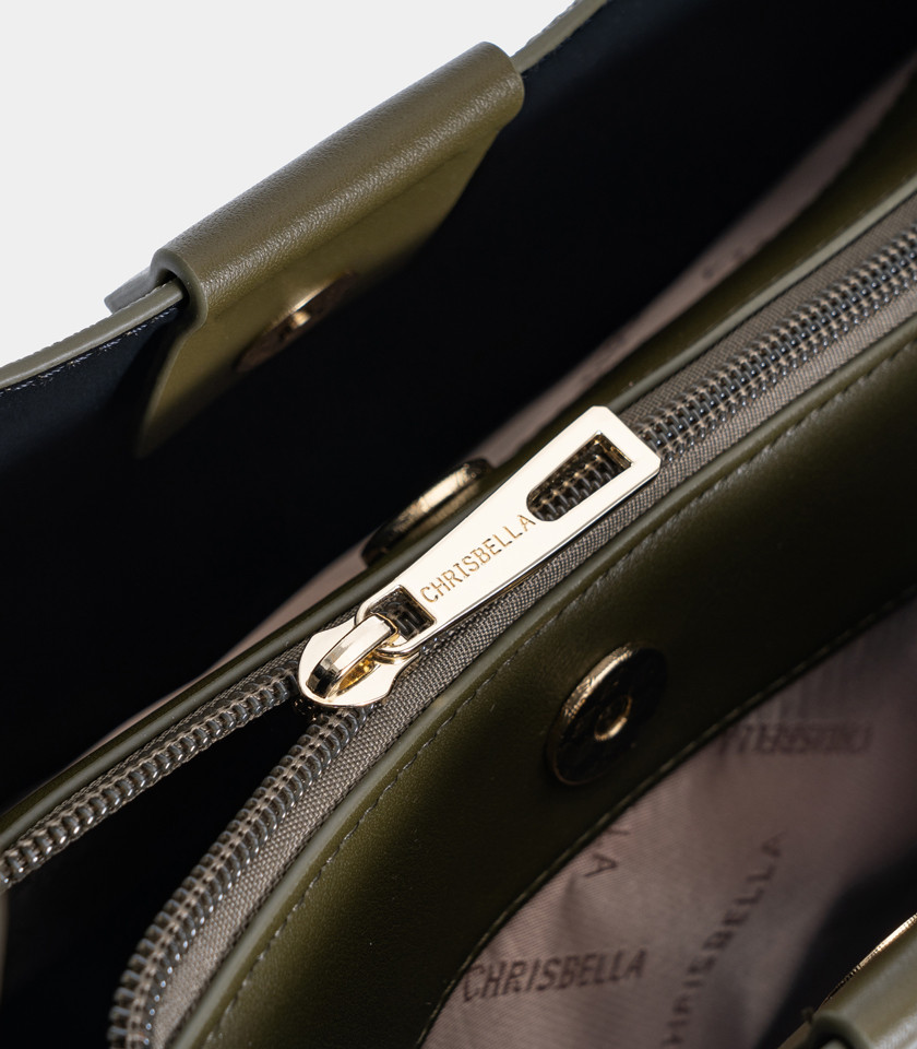 Borsa a mano strutturata CLASSICA – CHRISBELLA colore Cachi, vista frontale.