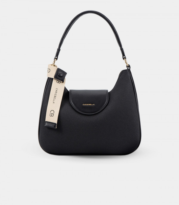 Borsa a tracolla in tela SPALLA – CHRISBELLA colore Nero, vista frontale.