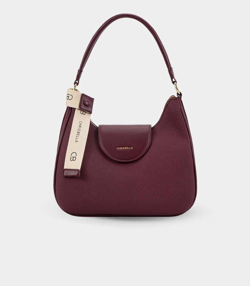Borsa a tracolla in tela SPALLA – CHRISBELLA colore Borgogna, vista frontale.