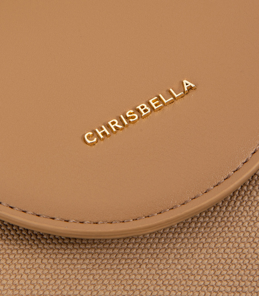 Borsa a tracolla in tela SPALLA – CHRISBELLA colore Cammello, vista frontale.
