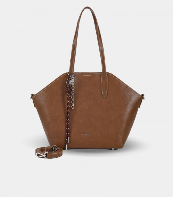 TRAPEZIO tote bag – CHRISBELLA Coffee color, with its removable shoulder strap.