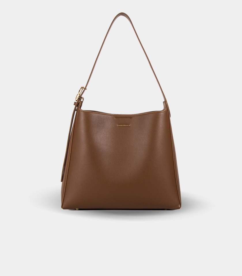 SEMPLICITO shoulder bag – CHRISBELLA Coffee color, front view.