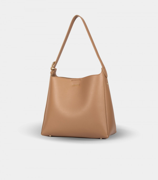 SEMPLICITO shoulder bag – CHRISBELLA Cream color, three-quarter view.