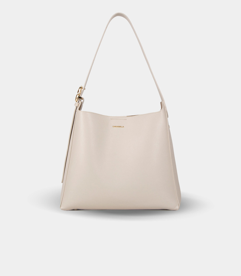 SEMPLICITO shoulder bag – CHRISBELLA Ivory color, front view.