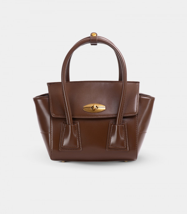 HÉRITAGE FÉFÉ handbag with strap – Coffee color, front view.
